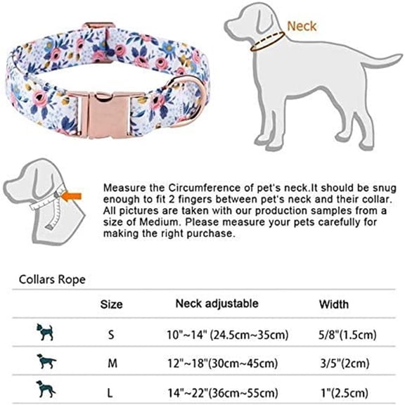 FFENYAN Valentine's Day Dog Collar With Flower Rose Valentine Dog Collar Holiday Soft Durable Cotton Puppy Collar For Small Medium Large Dog