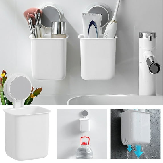 Dengmore Wall Mounted Toothbrush Holder Organizer Bathroom Storage Cups Rack for Bathroom No-Punch Cosmetic Shelf, Shower Kitchen