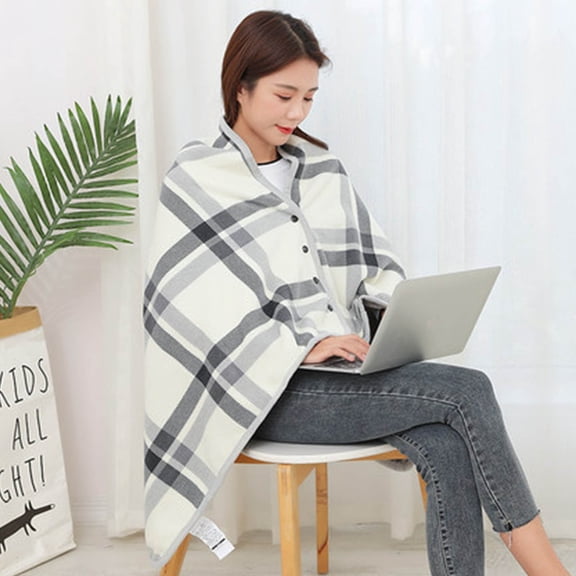 FFENYAN Wearable Plaid Fleece Blanket With Button Nordic Shawl Blankets For Office Sleep Winter Warm Travel Sofa Bed Throw Blanket