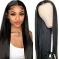 thumbnail image 1 of Dengmore Women's Black Long Straight Wig Medium Parted Long Bangs Wig Synthetic Wigs for Women Middle Part Wig, 1 of 6
