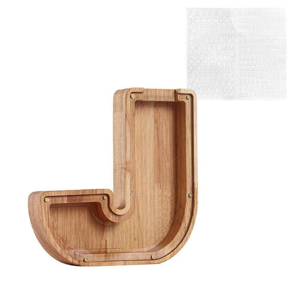Dengmore Wooden Bank in Letter Shape Personalized Wooden Name Money Box Wooden Deposit Box Twenty Six English Letters