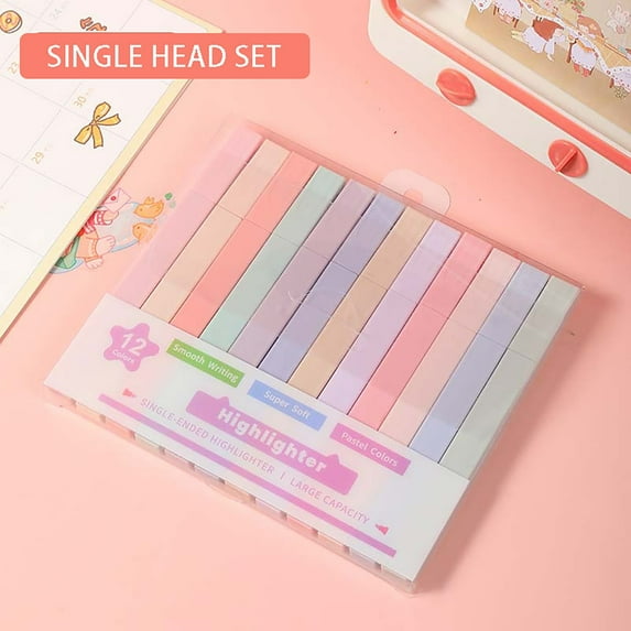 Denhf 12Pcs Pastel Highlighters, Soft Chisel Tip Bible Highlighters No Bleed, Aesthetic Highlighters for Book Diary Plan Notes Annotation, Home Office Supplies, Single Head, 1ml, 12 Colors