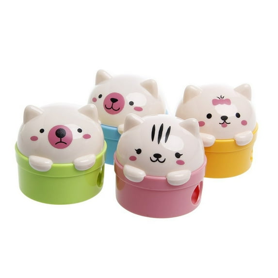 Denhf 1Pc Cartoon Bear Shaped Pencil Sharpener, Cute Manual Pencil Sharpener with Double Hole, Handheld Pencil Sharpener for Office Classroom Supplies, Crayon Sharpener, Random Color