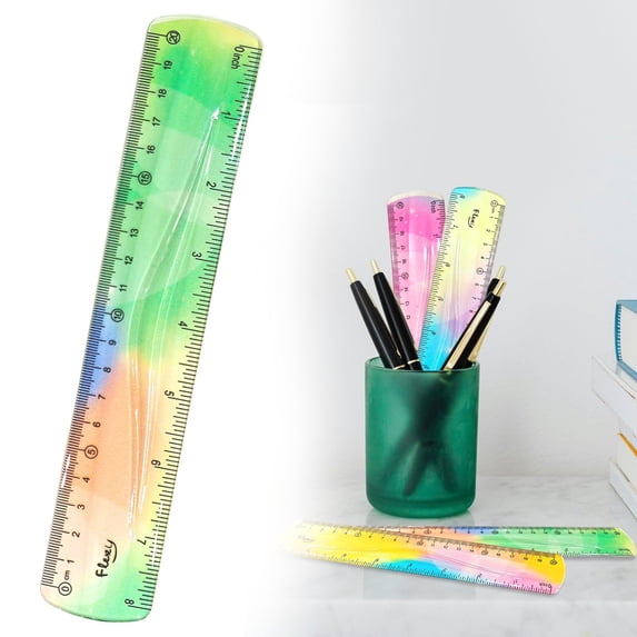 Denhf 1Pc Flexible Ruler, 8 Inch Clear Bendable Ruler with Centimeters and Inches, Soft Ruler for Teacher Office Classroom Supplies, Cute Gradient Color Plastic Ruler, Studying Essentials, 20cm