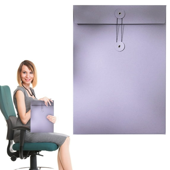 Denhf 1Pc Kraft Paper Envelopes File Folder, A4 Vertical Envelope Pockets with Button and String Closure, Paper Envelopes for Document Postcard Bills Storage, Office Supplies, 13" x 9.4", Purple