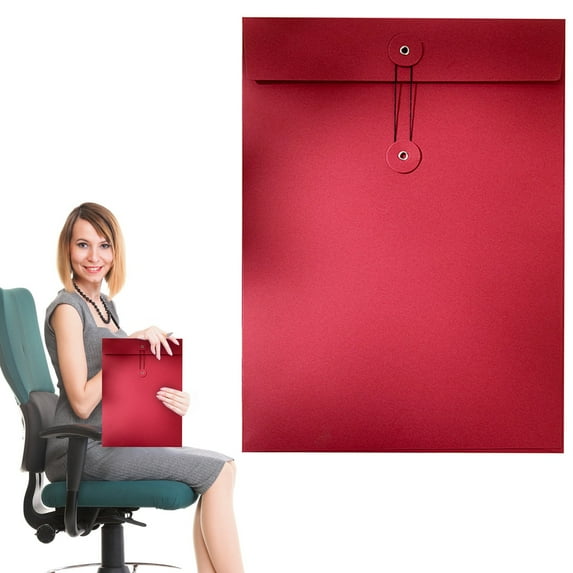 Denhf 1Pc Kraft Paper Envelopes File Folder, A4 Vertical Envelope Pockets with Button and String Closure, Paper Envelopes for Document Postcard Bills Storage, Office Supplies, 13" x 9.4", Red