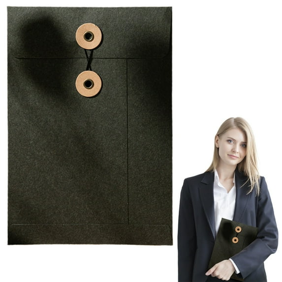 Denhf 1Pc Kraft Paper Envelopes File Folder, A5 Vertical Envelope Pockets with Button and String Closure, Paper Envelopes for Postcard Bills Document Storage, Office Supplies, 9.1" x 6.3", Black