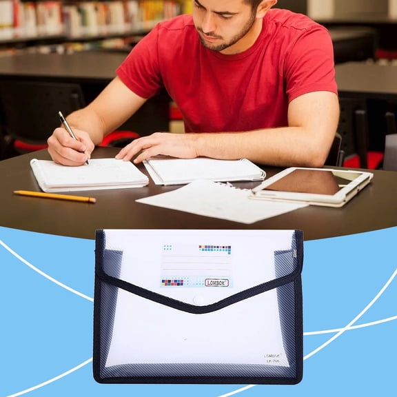 Denhf 1Pc Plastic Expanding File Folder, Transparent Envelopes with Snap Closure and Label, Large Capacity Accordion File Pouch for School Office Home Supplies, A4 Letter Size, 9.8" x 7.5", White