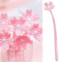Denhf 1Pc Sakura Shaped Gel Pens, 0.38mm Cute Black Ink Pens with Flower Bud Pen Cap, Novelty Smooth Writing Pens for Drawing, Journaling, and Note Taking, Kawaii Pens, Home Office Supplies, White