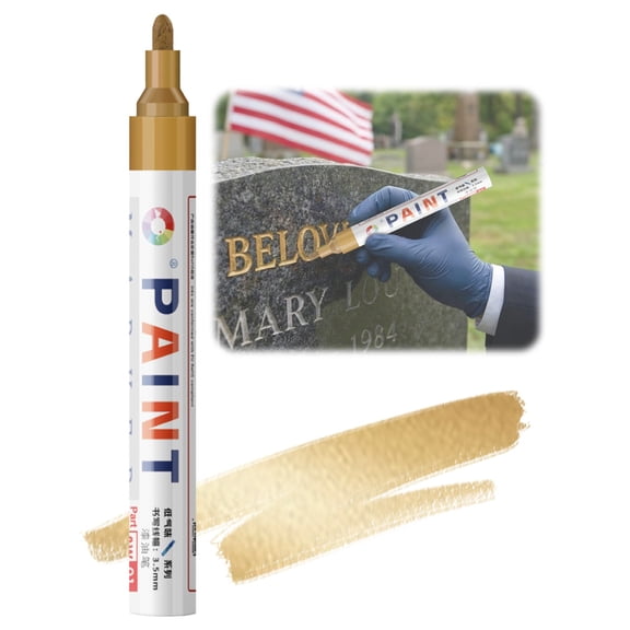 Denhf 1Pc Tombstone Marker Pen, Oil Based Headstone Paint Pen, Waterproof Stone Touch-Up Pen for Restoring Faded Grave Inscriptions, Ideal for Gravestone Lettering and Tombstone Repair, Gold