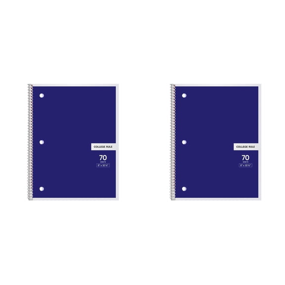 Denhf 2 Pack 1 Subject Notebook, Spiral Notebook, College Ruled Paper, 70 Sheets, 8" x 10-1/2", Classroom Must Haves, Navy Blue