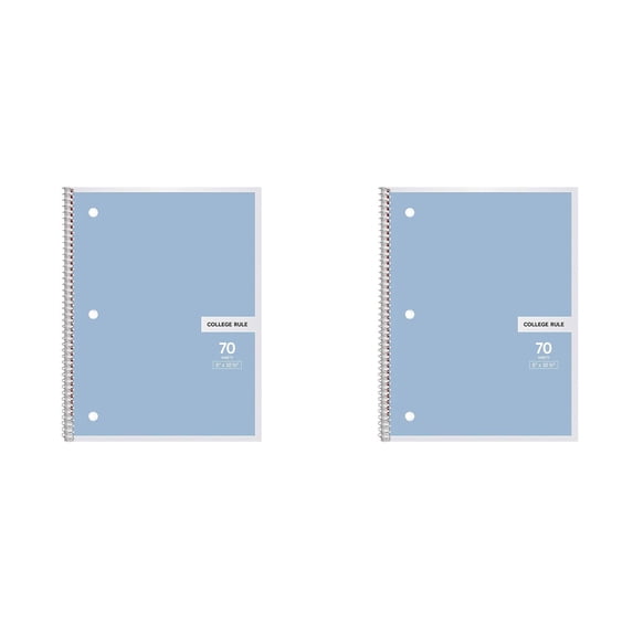 Denhf 2 Pack 1 Subject Notebook, Spiral Notebook, College Ruled Paper, 70 Sheets, 8" x 10-1/2", Classroom Must Haves, Sky Blue
