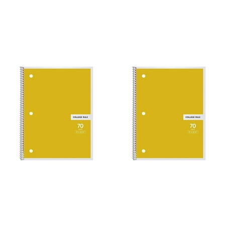 Denhf 2 Pack 1 Subject Notebook, Spiral Notebook, College Ruled Paper, 70 Sheets, 8" x 10-1/2", Classroom Must Haves, Yellow