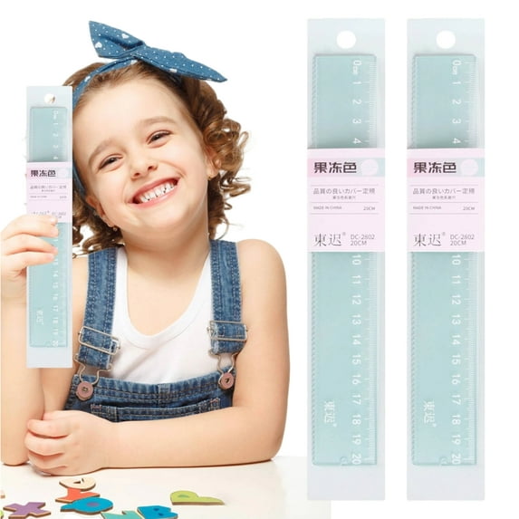 Denhf 2Pc Creative Jelly-Colored Clear Ruler, 8 Inch Plastic Ruler with Millimeter and Centimeters, Transparent Rulers for Home Office Supplies, Math Classroom Must Haves, 20cm, Green
