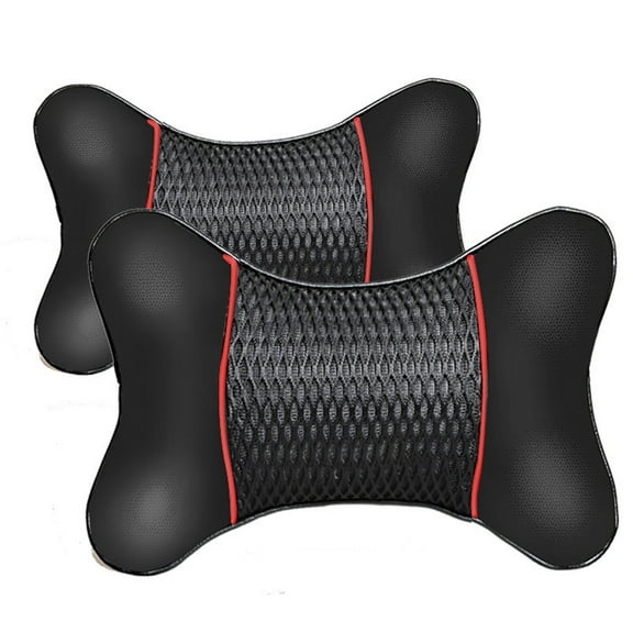 Denhf 2Pcs Car Headrest Pillow, Elastic Leather Car Neck Pillow with Resilience Strap, Ergonomic Neck Support for Most Cars, Filled Fiber Universal Car Seat Pillow for Driving, Black