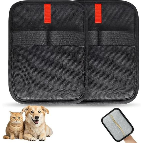Denhf 2Pcs Pet Hair Remover Gloves, Pet Grooming Gloves with Non-slip Elastic Straps, Pet Hair Static Removal Gloves for Carpets, Couch, Bed, Clothes, and Furniture, Cat Washing Gloves, Black
