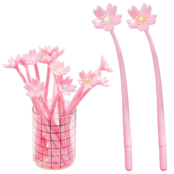 Denhf 2Pcs Sakura Shaped Gel Pens, 0.38mm Cute Black Ink Pens with Flower Bud Pen Cap, Novelty Smooth Writing Pens for Drawing, Journaling, and Note Taking, Kawaii Pens, Office Supplies, 2 Colors