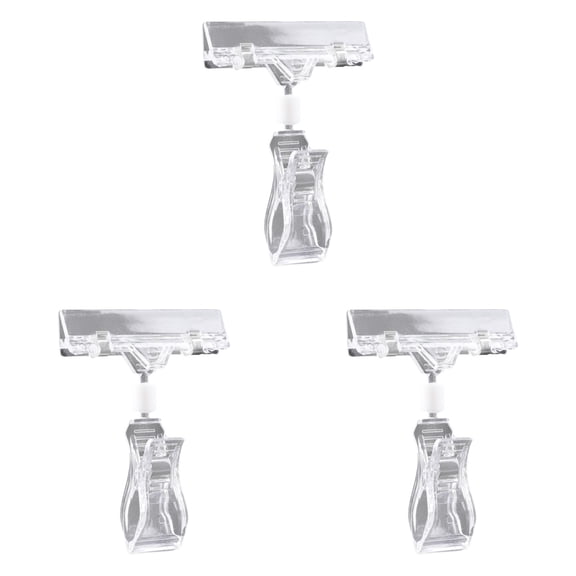 Denhf 3Pcs Clear Sign Clips Holders, Plastic Price Sign Clamps for Retail Display Label, Merchandising Rotatable Pop Clips for Retail Rack, Baskets or Cards, Tag Acrylic Clips