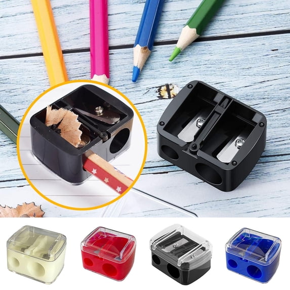 Denhf 4Pc Makeup Pencil Sharpener, Manual Small Pencil Sharpener with Lid and Double Hole, Eye Pencil Sharpener for Women, Crayon Sharpener for Kids, Lip Liner Sharpener, 4 Colors