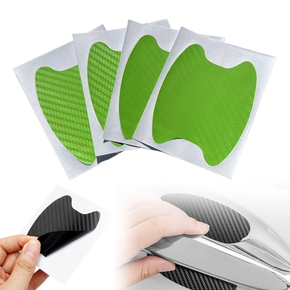 Denhf 4Pcs Car Door Handle Protector, Carbon Fiber Car Door Handle Stickers, Non-Marking Auto Door Handle Protective Film, Universal Anti-Scratch Car Door Handle Cup Protector for Most Cars, Green