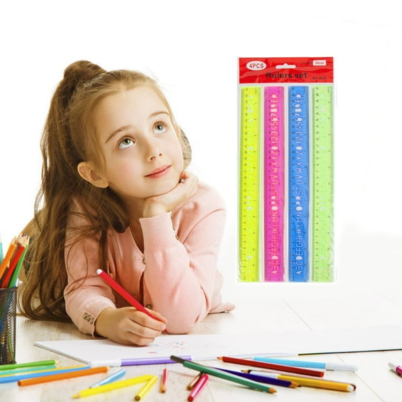 Denhf 4Pcs Color Clear Ruler, 12 Inch Plastic Rulers with Inches and Centimeters, Durable Ruler for Home Office Supplies, Metric Ruler, Classroom Must Haves, 30cm, 4 Colors