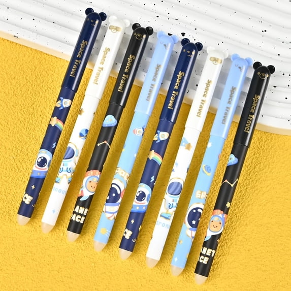 Denhf 4Pcs Cute Erasable Gel Pens, 0.5mm Medium Point Black Ink Pens with 20 Black Refills, Kawaii Smooth Writing Pens for Writing and Drawing, Home Office Stationery Supplies