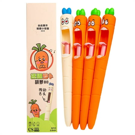 Denhf 4Pcs Funny Screaming Carrot Gel Pens, 0.5mm Retractable Fine Point Black Ink Pens with Pressing Tongue Design, Cute Smooth Writing Pens for Writing and Sketching, Office Supplies