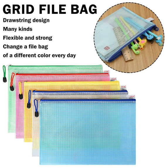 Denhf 5Pcs Mesh Zipper Pouch Bags, B4 Pencil Pouches for Classroom, Clear Zipper Pouches for Organizing, Mesh Bags with Zipper, Waterproof Travel Pouches, Office Supplies, 14.5" x 10.9", 5 Colors