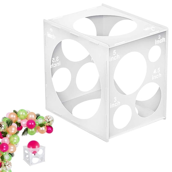 Denhf Balloon Sizer Cube, 11 Holes Collapsible Plastic Balloon Measure Box, 2" to 10" Balloon Sizer Box for Birthday Party Balloon Decorations, Balloon Size Measurement Tool, 11" x 9.1" x 11.8"