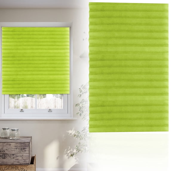 Denhf Blinds for Indoor Windows, No Drill Cut to Size Self Adhesive Cordless Window Blinds, Temporary Light Filtering Pleated Paper Blinds for Home Living Room Office Nursery, 70.9" x 23.6", Green