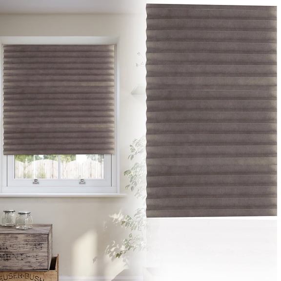 Denhf Blinds for Indoor Windows, No Drill Cut to Size Self Adhesive Cordless Window Blinds, Temporary Light Filtering Pleated Paper Blinds for Home Living Room Office Nursery, 70.9" x 23.6", Brown