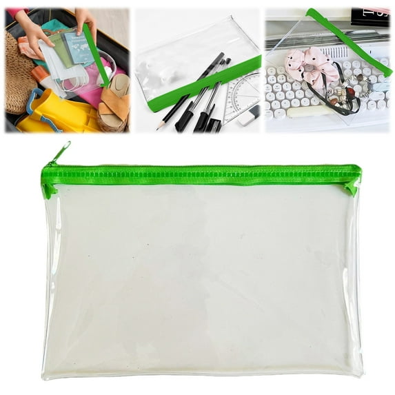 Denhf Clear Plastic Pencil Pouch, Clear Pouches with Zipper,Soft and Waterproof Zipper Pouch for Stationery Cosmetics Storage, Clear Pencil Bag, Office Classroom Supplies, 8.7" x 5.7", Green