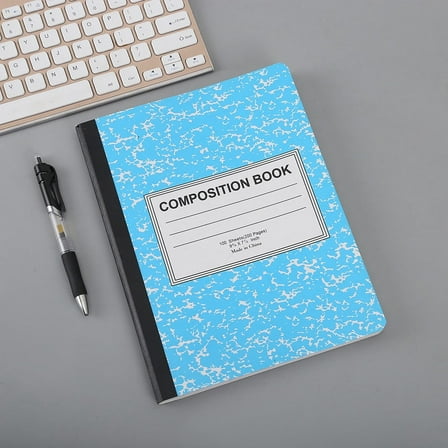 Denhf Composition Notebook, Wide Ruled Composition Books, 100 Sheets/200 Pages, 9-3/4" x 7-1/2", Hard Marble Cover, Sturdy Sewn Binding, Office Classroom Supplies, Blue