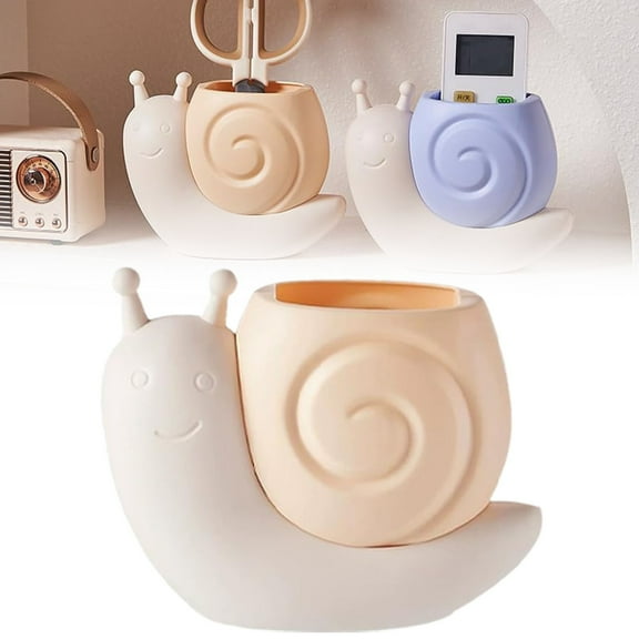 Denhf Cute Snail Shaped Pen Holder, Creative Pencil Holder, Multifunctional Pencil Cup for Home Office Classroom Desk, Novelty Pencil Pot, Makeup Brush Container, Cartoon Stationery Holder, Orange