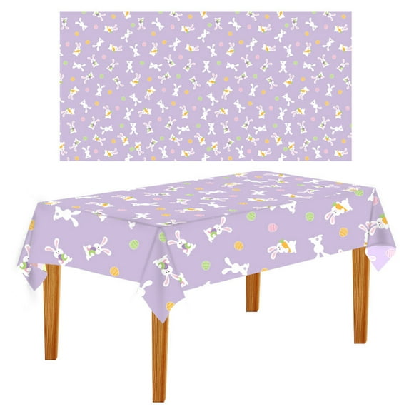 Denhf Easter Tablecloth, Colorful Bunny Eggs Chicken Flower Disposable Plastic Table Cloth, Rectangle Table Cover for Easter Spring Home Dining Table Decor, Easter Party Decorations, 108" x 54"