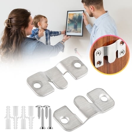 Denhf Flush Mount Bracket, Stainless Steel Wall Mounting Brackets with Screws, Interlocking Heavy Duty Photo Frame Hook, Furniture Connector for Picture Hangers, Wall Mount Hardware