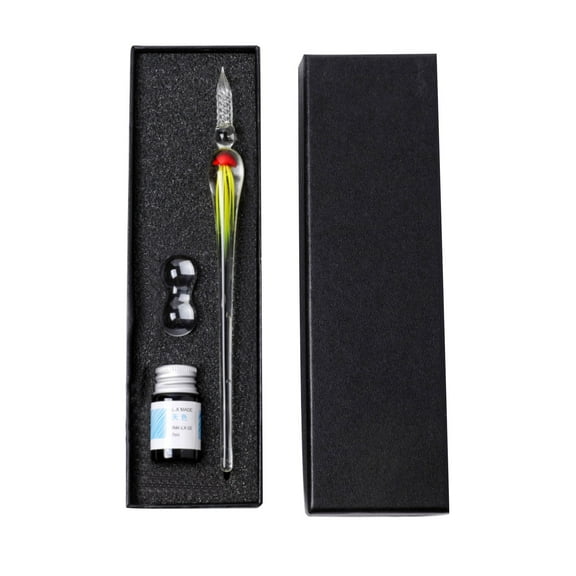 Denhf Glass Dip Pen, Calligraphy Pens Set with 1 Colored Ink and 1 Glass Pen Holder, Glass Writing Instrument for Journaling, Sketching, and Drawing, Calligraphy Kits for Beginners, Office Supplies