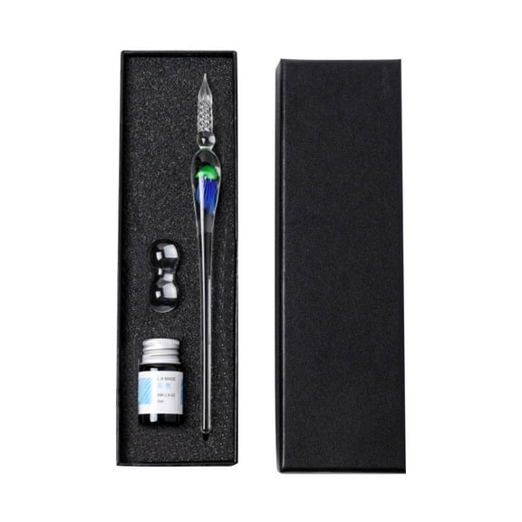 Denhf Glass Dip Pen, Calligraphy Pens Set with 1 Colored Ink and 1 Glass Pen Holder, Glass Writing Instrument for Journaling, Sketching, and Drawing, Calligraphy Kits for Beginners, Office Supplies