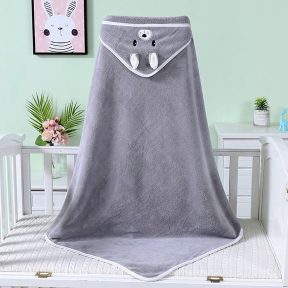 Denhf Hooded Baby Towels, Premium Ultra Soft Coral Fleece Baby Bath Towels, Absorbent and Hypoallergenic Toddler Towels for Boys and Girls, Cute Kids Bath Towels, Newborn Gifts, 31.5", Gray