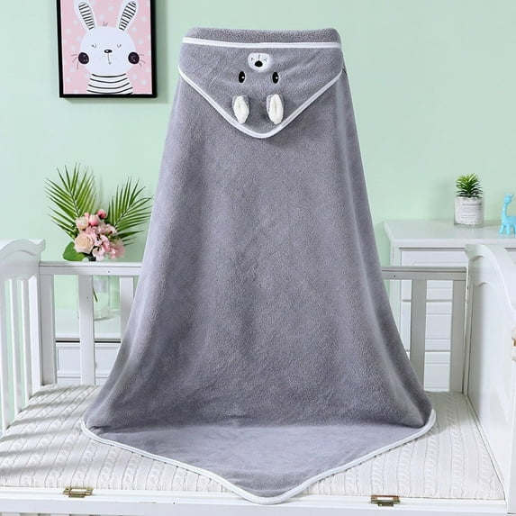 Denhf Hooded Baby Towels, Premium Ultra Soft Coral Fleece Baby Bath Towels, Absorbent and Hypoallergenic Toddler Towels for Boys and Girls, Cute Kids Bath Towels, Newborn Gifts, 31.5", Gray