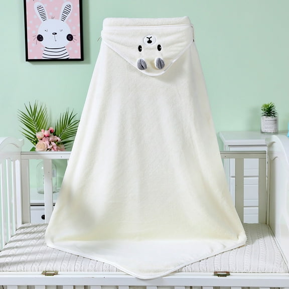 Denhf Hooded Baby Towels, Premium Ultra Soft Coral Fleece Baby Bath Towels, Absorbent and Hypoallergenic Toddler Towels for Boys and Girls, Cute Kids Bath Towels, Newborn Gifts, 31.5", White