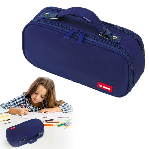 Denhf Large Capacity Pencil Case, Aesthetic Pencil Pouch with 2 Compartments and Grip Handle, Cute Pencil Bag for Teens Adults, Office Stationery Supplies, Classroom Must Haves, Navy Blue