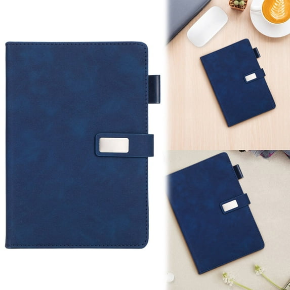 Denhf Lined Journal Notebook, A5 Hardcover Leather Notebook with Magnetic Buckle and Pen Loop, Business Notebook for Work, Wide Ruled Thick Journal, Office Supplies, 200 Pages, 8.3" x 5.7", Navy