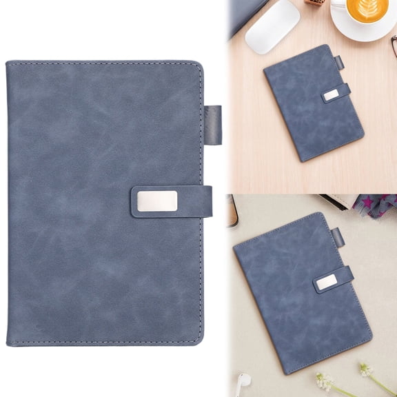 Denhf Lined Journal Notebook, A5 Hardcover Leather Notebook with Magnetic Buckle and Pen Loop, Business Notebook for Work, Wide Ruled Thick Journal, Office Supplies, 200 Pages, 8.3" x 5.7", Blue