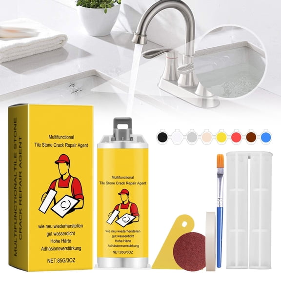 Denhf Multifunctional Tile Stone Crack Repair Kit, Porcelain Repair Kit for Marble Granite Crack Chip Hole, Tile and Ceramic Glaze Repair Paste DIY Kit, Professional Grout Repair for Homeowners