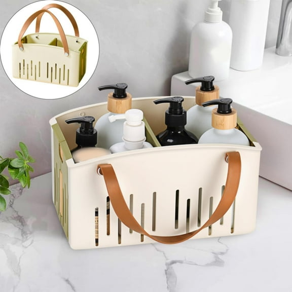 Denhf Portable Shower Caddy, Foldable Shower Basket with Removable Divider and Handles, Plastic Cleaning Caddy Organizer Storage Tote for Bathroom, College and Dorm, Makeup Caddy, Green