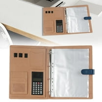 Denhf Portfolio Folder with Calculator, Leather Professional Business Padfolio with Card Holder, Binder Portfolio for Interview Negotiate, Legal Pad Holder Document Organizer, 16.7" x 9.6", Blue