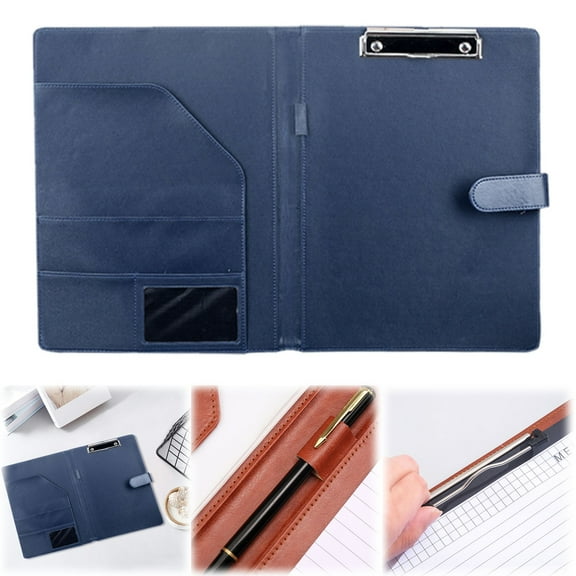 Denhf Professional Padfolio with Clipboard, A4 Size PU Leather Portfolio File Folder with Magnetic Closure Cover, Business Legal Pad Holder for Office Interview, Resume Folder, 12.6" x 9.6", Blue