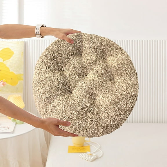 Denhf Round Chair Cushions, Circle Plush Seat Cushion, Soft Fluffy Stool Cushion for Home, Office, Bar and Bistro, Winter Warm Chair Pads for Dining Chairs, 15.7", Brown