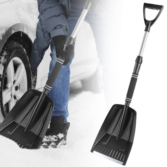Denhf Snow Shovel for Driveway, Retractable Snow Shovels with Ergonomic D-Grip Handle, Multi-Purpose Portable Shovel for Car, Sidewalks, Garden and Camping, Snow Removal, 28.3" to 33.5", Black